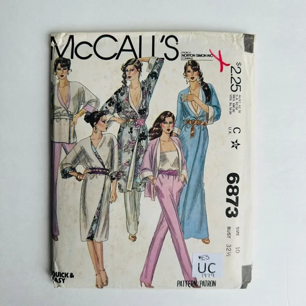 Vintage 1970s McCalls 6873 Misses Dress Jacket Pants Pattern Sz 10 UNCUT *READ*.